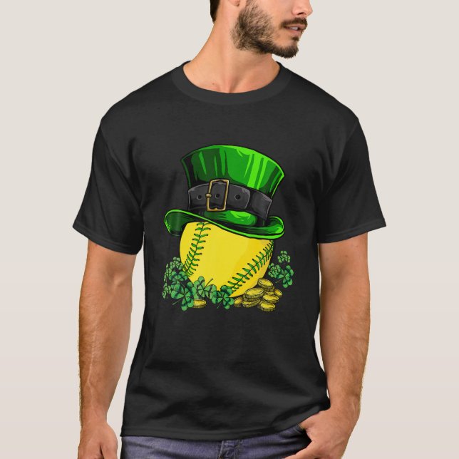 Camiseta Softball Ball Shamrock St Patricks Day Boys Men Sp (Anverso)