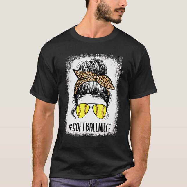 Camiseta Softball Bleached Niece Life Leopard Messy Bun Gam (Anverso)