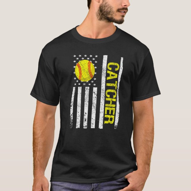Camiseta Softball Catcher American USA Flag (Anverso)