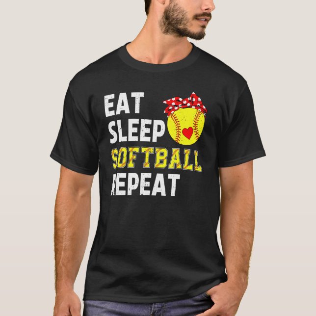 Camiseta Softball Comer Sleep Softball Repetir Para Chicas  (Anverso)