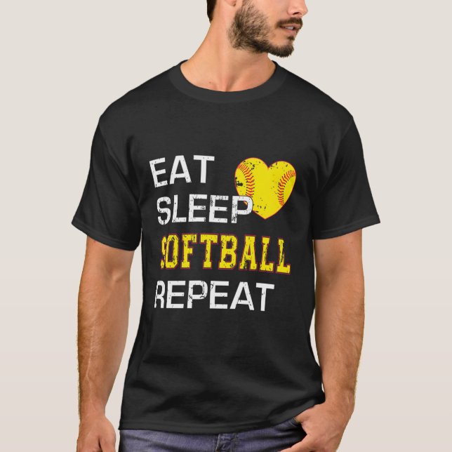 Camiseta Softball Comer Sleep Softball Repetir Softball (Anverso)