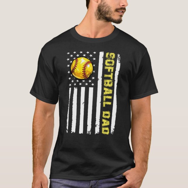 Camiseta Softball Dad American Flag Design (Anverso)