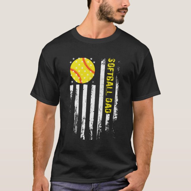 Camiseta Softball Dad Bandera Estadounidense (Anverso)