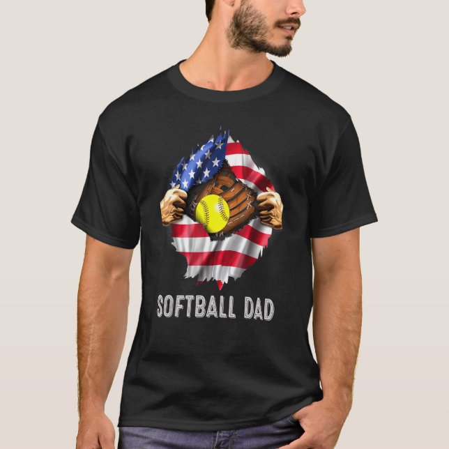 Camiseta Softball Dad Super Hero American Bandera Padres D (Anverso)