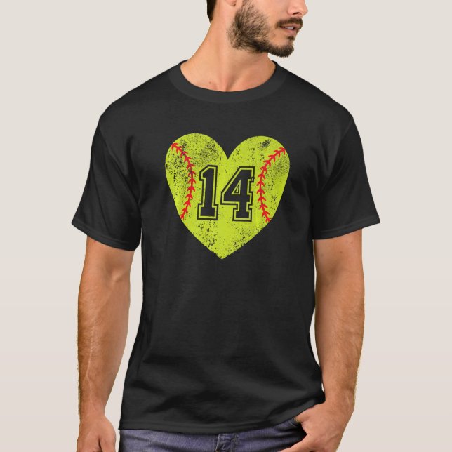 Camiseta Softball Heart Player 14 Mamá de Softball Dad Vars (Anverso)