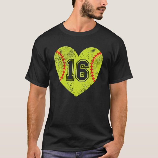 Camiseta Softball Heart Player 16 Mamá de Softball Dad Vars (Anverso)