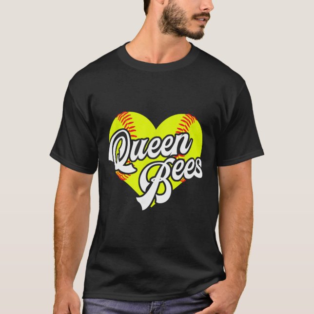 Camiseta Softball Heart Queen Bees Team T-ball League Girls (Anverso)