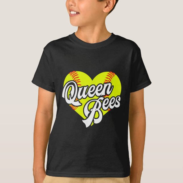 Camiseta Softball Heart Queen Bees Team T-ball League Girls (Anverso)