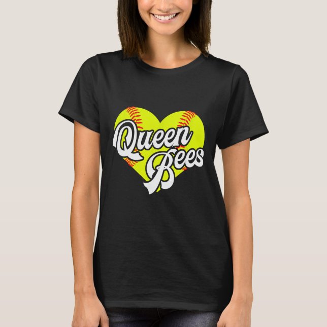 Camiseta Softball Heart Queen Bees Team T-ball League Girls (Anverso)