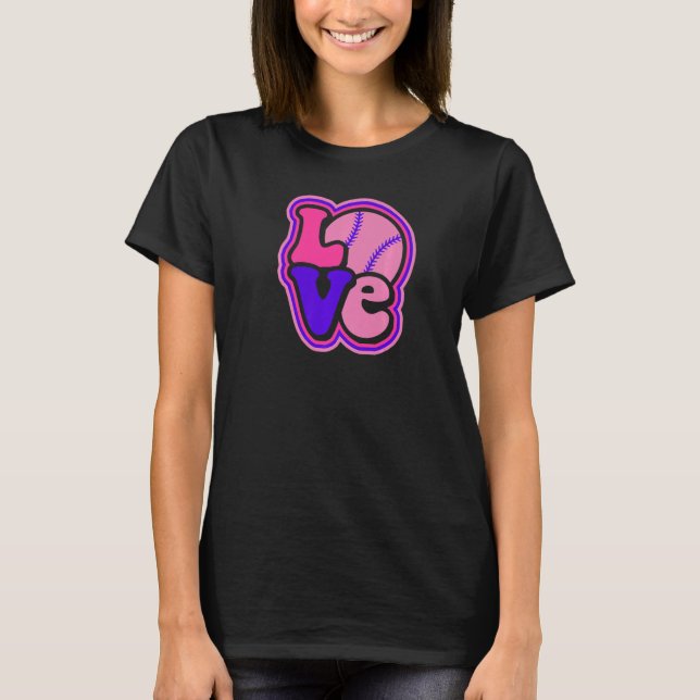 Camiseta Softball Love for Teen Girls & Women Purple & Pink (Anverso)