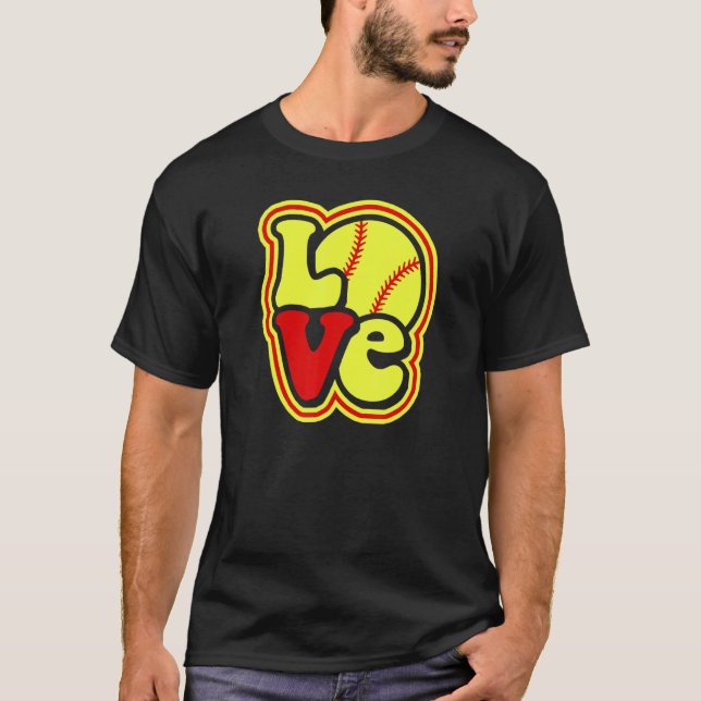 Camiseta Softball Love for Teen Girls & Women Red & Yellow  (Anverso)