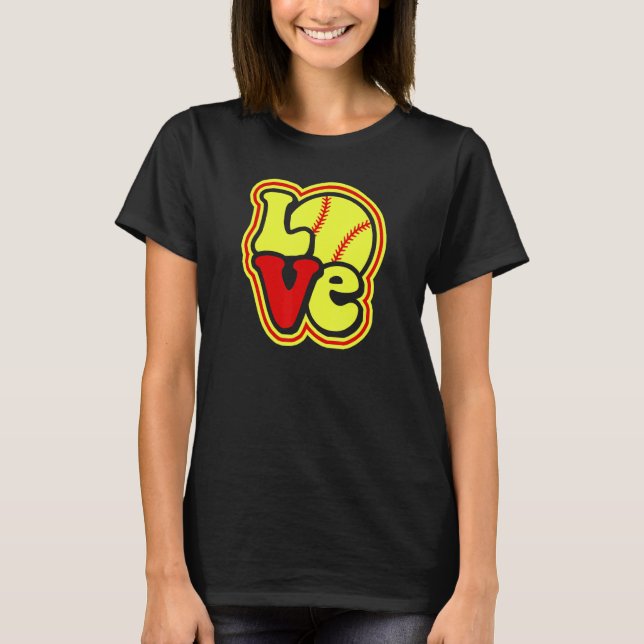 Camiseta Softball Love for Teen Girls & Women Red & Yellow  (Anverso)