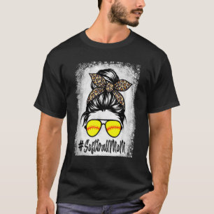 Camiseta Softball Mamá Vida Con Leopard Y Messy Bun Playe