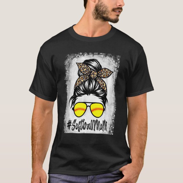 Camiseta Softball Mamá Vida Con Leopard Y Messy Bun Playe (Anverso)