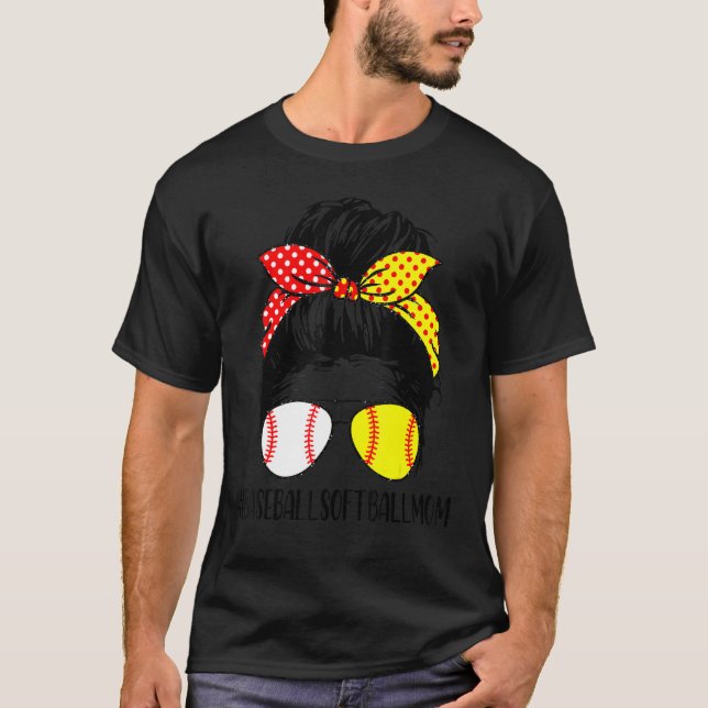 Camiseta Softball Mamá Vida Con Leopard Y Messy Bun Playe (Anverso)