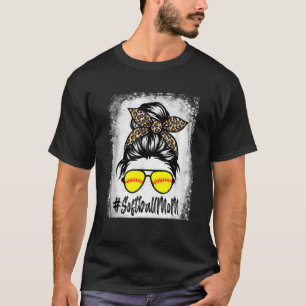 Camiseta Softball Mamá Vida Con Leopard Y Messy Bun Playe