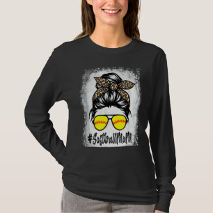 Camiseta Softball Mamá Vida Con Leopard Y Messy Bun Playe