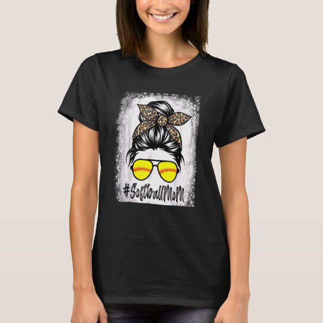 Camiseta Softball Mamá Vida Con Leopard Y Messy Bun Playe (Anverso)