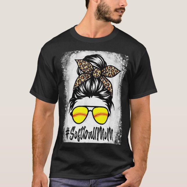 Camiseta Softball Mamá Vida Con Leopard Y Messy Bun Playe (Anverso)