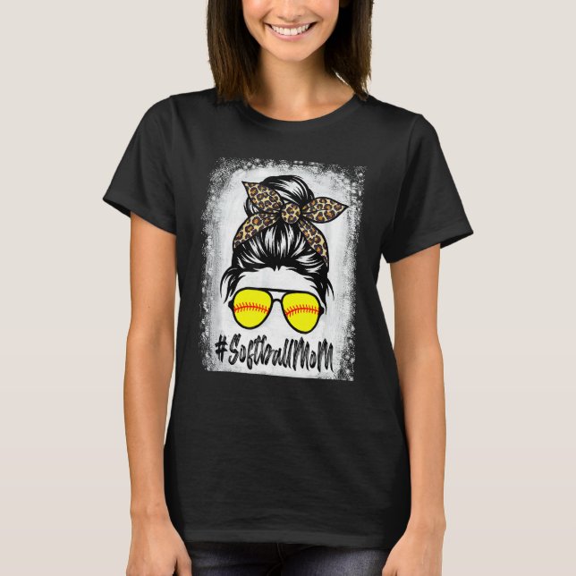 Camiseta Softball Mamá Vida Con Leopard Y Messy Bun Playe (Anverso)