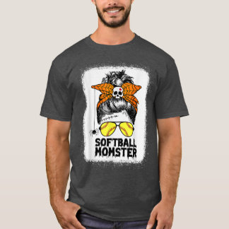 Camiseta Softball Mom Life Messy Bun Halloween Mujeres Soft