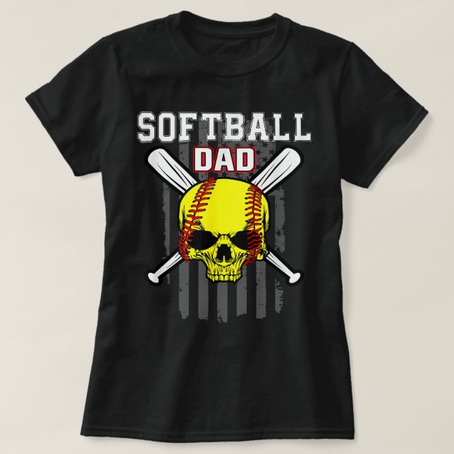 Camiseta Softball Pitcher Hitter Catcher Skull Dad Vintage (Diseño del anverso)
