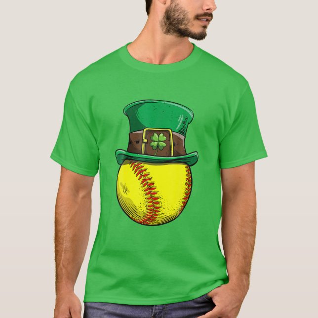 Camiseta Softball St Patricks Day Ball Leprechaun Gorra Cat (Anverso)
