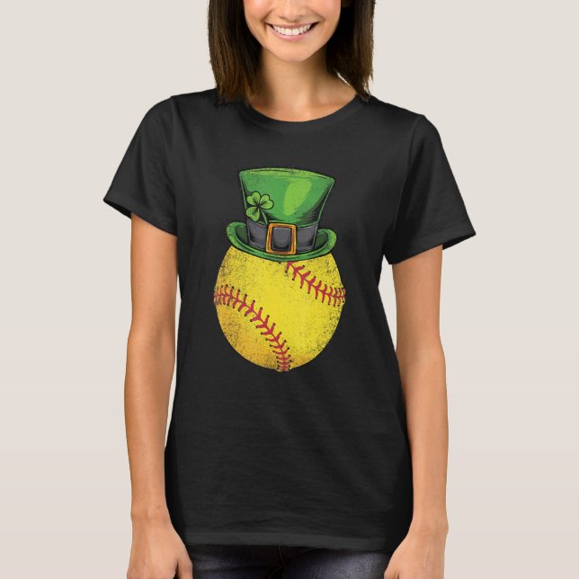 Camiseta Softball St Patricks Day Boys Men Ball Leprechaun  (Anverso)