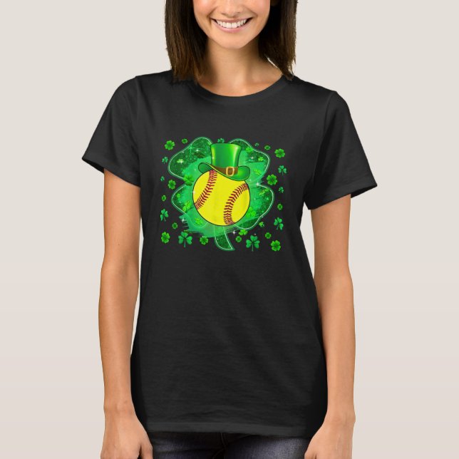 Camiseta Softball St Patricks Day Leprechaun Shamrock Boys  (Anverso)