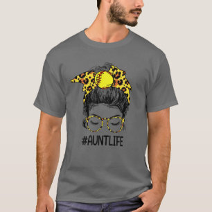 Camiseta Softball Tía de Béisbol Life Messy Bun Leopard Mot