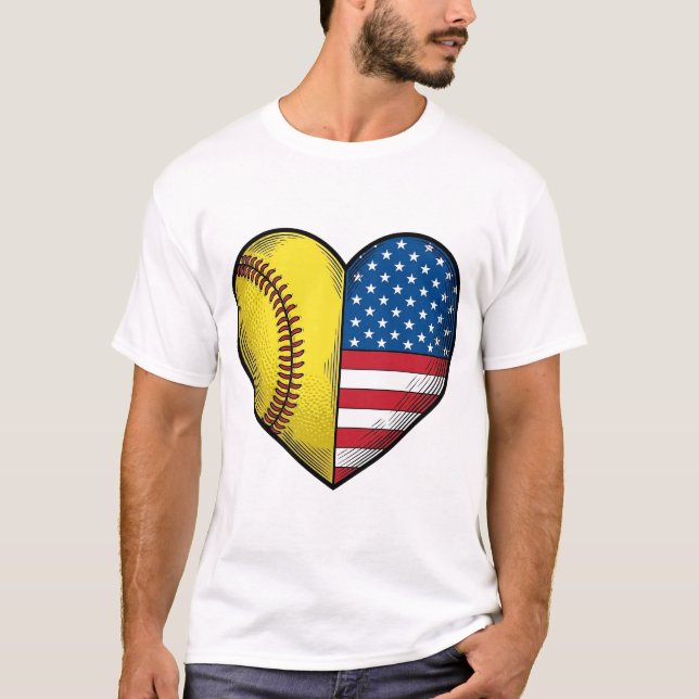 Camiseta Softball USA Flag Heart Vintage Vector Design_1 (Anverso)