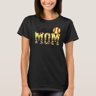 Camiseta Softball Y Mamá Corazón Rojo Con Leopardo Para Mad