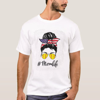 Camiseta Softbol Blanqueado con Bandera Americana