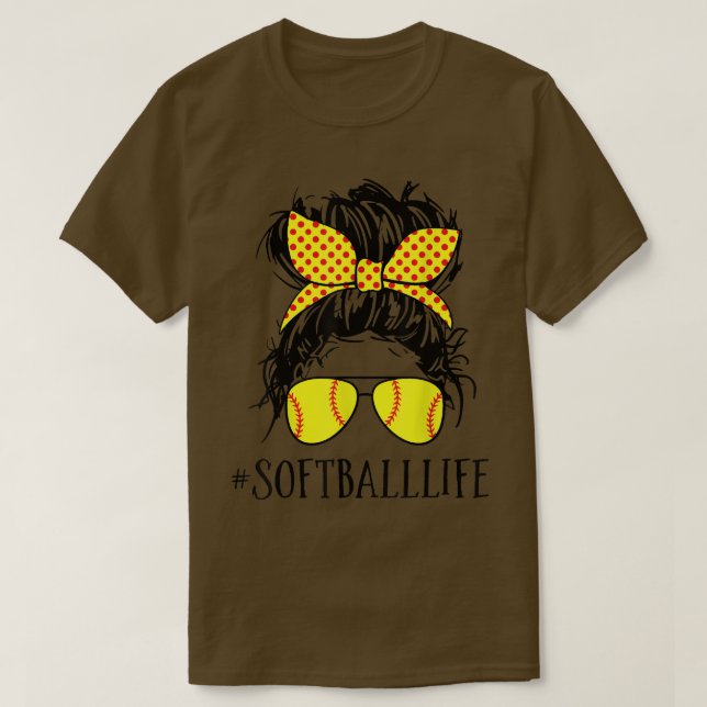Camiseta Softbol Life Bun Hair Gafas de sol Mamá Softball L (Diseño del anverso)