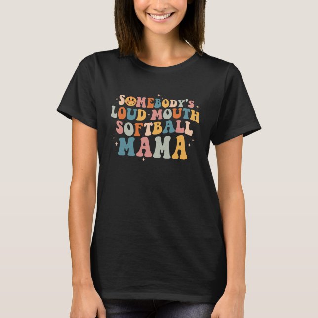 Camiseta Softbol Mamá Día de la Madre Groovy Retro Mejor Ma (Anverso)