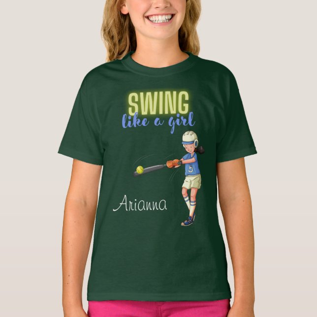 Camiseta Softbol Swing Like A Girl  (Anverso)