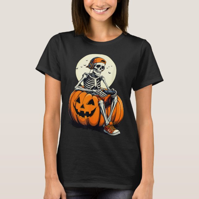 Camiseta Soky Pumpkin &amp; Skeleton Gamer Tee _ Boys &amp; (Anverso)