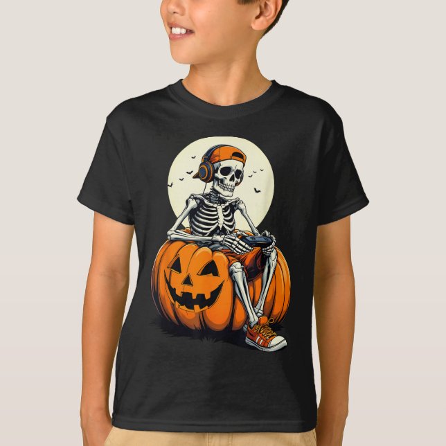 Camiseta Soky Pumpkin &amp; Skeleton Gamer Tee _ Boys &amp; (Anverso)