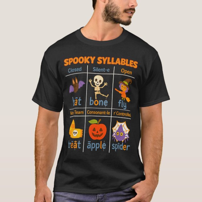 Camiseta Soky Syllables Teacher Funny Halloween Educational (Anverso)