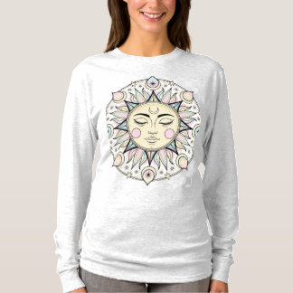 Camiseta Sol boho radiante con cara humana - Celest místico