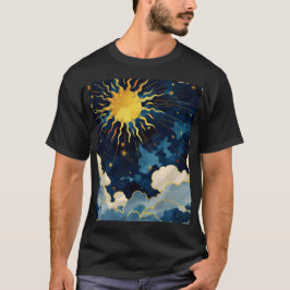 Camiseta Sol Celeste Moderno Estrellas y Nubes Azules