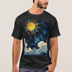 Camiseta Sol Celeste Moderno Estrellas y Nubes Azules