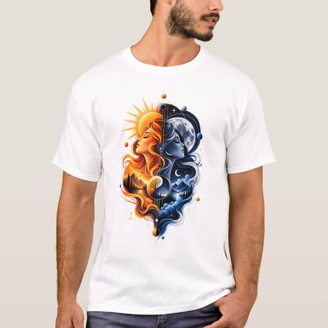 Camiseta Sol Luna – Diseño de equilibrio cósmico celestial (Anverso)