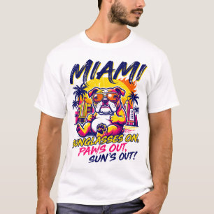 Camiseta Sol Miami Florida Retro Bulldog Vibraciones de Pla