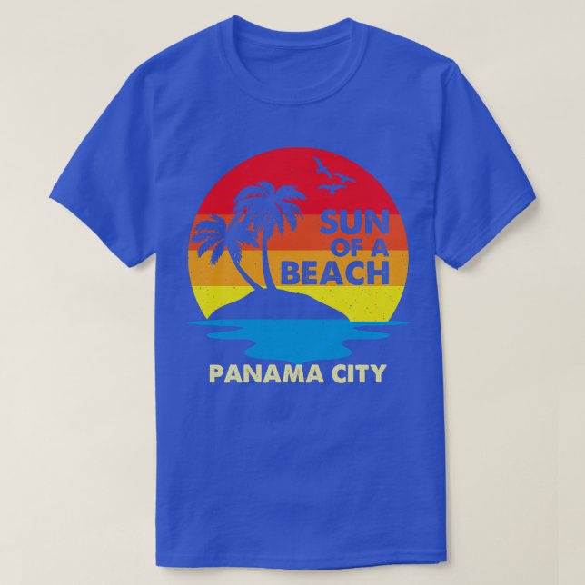 Camiseta Sol Retro De Una Playa Ciudad De Panamá (Diseño del anverso)