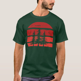 Camiseta Sol Retro Minimalista Con Silhouette De Árbol Pino