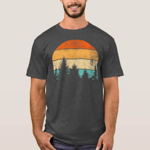 Camiseta Sol Retro Minimalista Con Silueta De Árbol Pino
