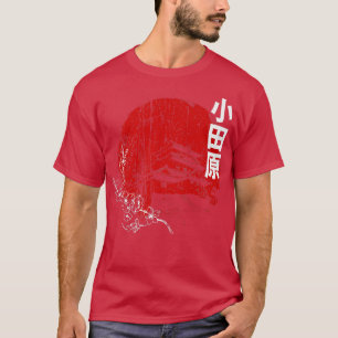 Camiseta Sol Rojo Japonés Castillo Odawara y Cerezo Sakura 