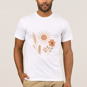 Camiseta Sol Rústico Boho y Diseño de Pampas Floral Bohem