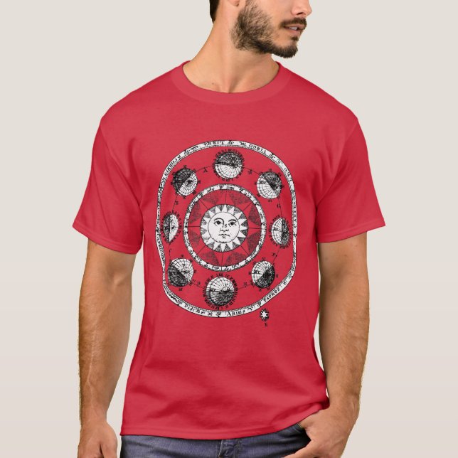 Camiseta Sol y planetas medievales de astronomía de bloques (Anverso)